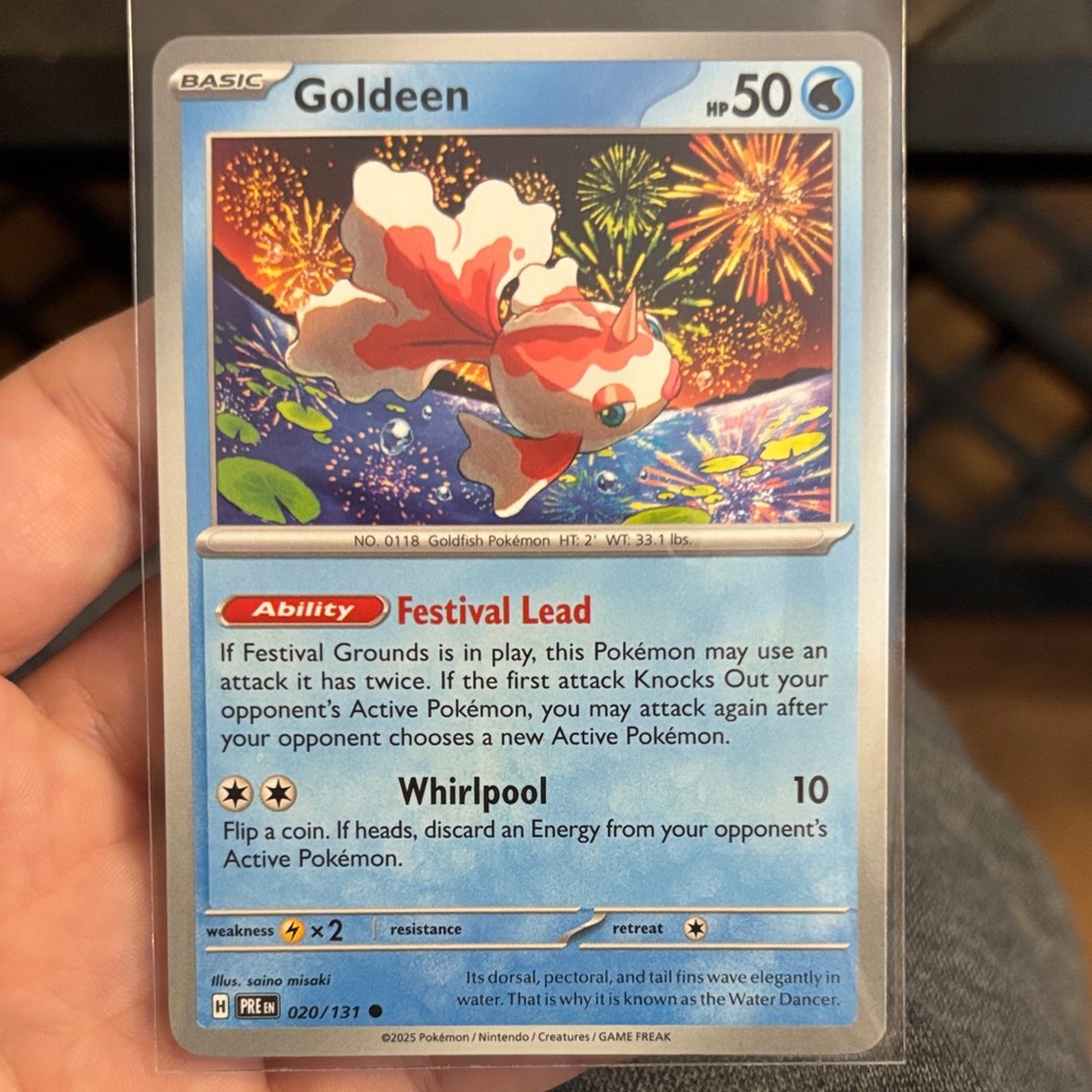 Pokemon Goldeen Card with Blue and Red Design